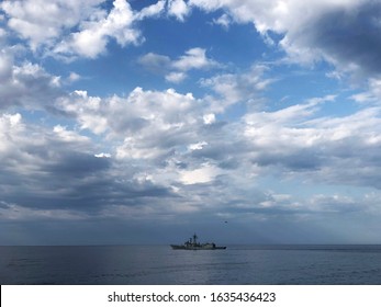 US Navy NATO Ship Sailing At Sea During Nato War Exercises