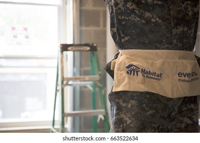 US Navy Sailors Based In Norfolk, VA Help Habitat For Humanity NYC On A Home Building Construction Project In The Brownsville Section Of Brooklyn During Fleet Week New York, NEW YORK MAY 25 2017.