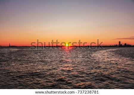 Image, Stock Photo Staten Island Ferry in Front of New York City’s Skyline