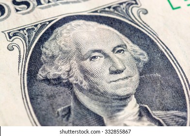 US One Dollar Bill Closeup Macro, 1 Usd Banknote, George Washington Portrait, United States Money