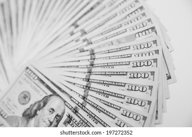 US One Hundred Dollar Bills. Black And White Photos