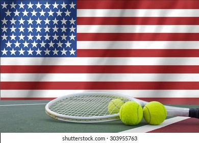 US Open Tennis Concept With Flag And Ball