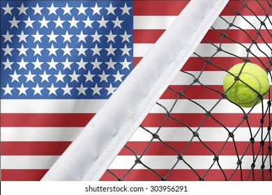 US Open Tennis Concept With Flag And Ball