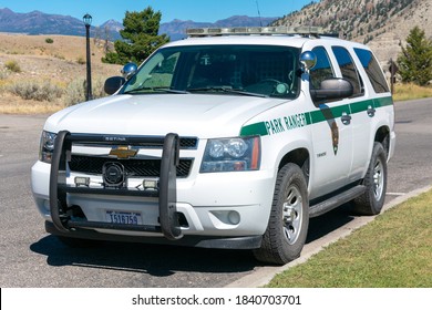 US Park Ranger Vehicle Of National Park Service Parked Outdoor - Mammoth, Yellowstone National Park - 2020