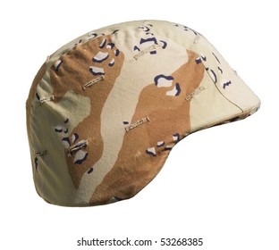 A US PASGT Kevlar Helmet With A Desert Battle Dress Uniform (chocolate-chip) Camouflage Cover From Operation Desert Storm, 1990-91, Commonly Referred To As The Gulf War.