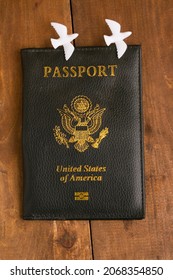 Us Passport Cover On Wooden Background