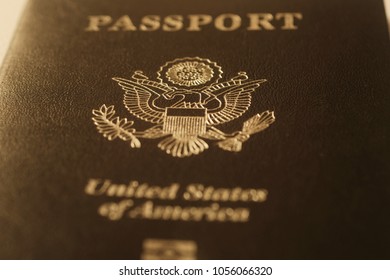 US Passport Cover Toned Blurred Closeup Background Photo