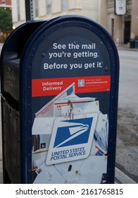 US Postal Service Mail Collection Box. Down Town San Antonio, Texas. April 2022. 