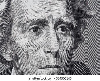 US President Andrew Jackson Face On Twenty Dollar Bill Macro, 20 Usd, United States Money Closeup