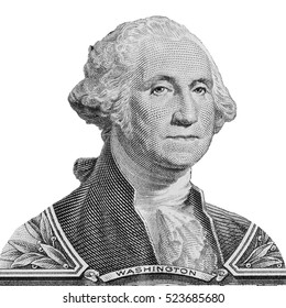 US President George Washington Portrait On The One Dollar Bill Macro Isolated, United States Money Closeup. This Has Clipping Path.  