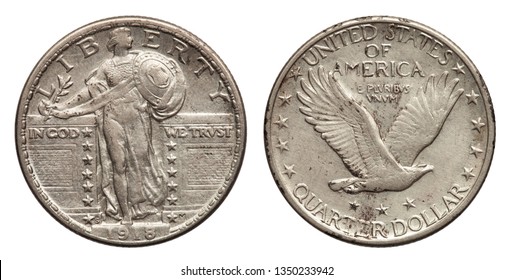 US Quarter Dollar 25 cents silver coin 1918