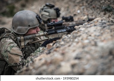 Us Rangers Hidden In Trench, During Battle