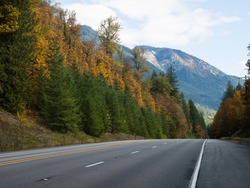 U.S. Route 2 Highway In Autumn (part Ot Cascade Loop Scenic Drive) - Washington State, USA