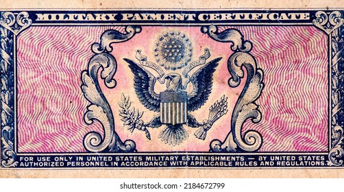 US Seal. Portrait From United States 5 Cents Military Payment Certificate 1951 Banknotes. Series: MPC Series 481 Banknotes. 