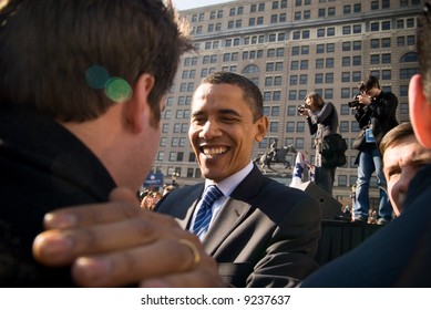  U.S. Senator Barack Obama (D-IL) campaigns at a rally in Rodney Square February 3, 2008 in Wilmington, Delaware.