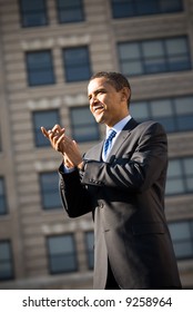 U.S. Senator Barack Obama (D-IL) campaigns at a rally in Rodney Square February 3, 2008 in Wilmington, Delaware.
