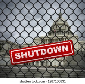 US Shutdown And United States Government Closed And American Federal Shut Down Due To Spending Bill Disagreement Between The Left And The Right As A National Symbol.