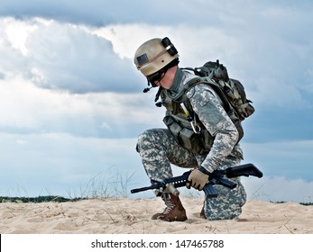 US Soldier In The Desert During The Military Operation