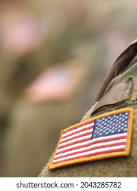 US Soldiers. US Army. USA Patch Flag On The US Military Uniform. Veterans Day. Memorial Day.