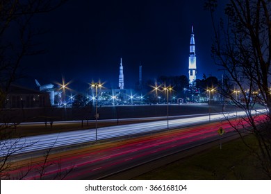 U.S. Space And Rocket Center Huntsville, AL With Highway Traffic.