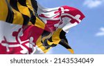 The US state flag of Maryland waving in the wind. Maryland is a state in the Mid-Atlantic region of the United States. Democracy and independence.