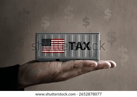 U.S. Tariffs import tax; Container box on hand 