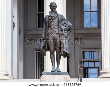 US Treasury Department Alexander Hamilton Statue Washington DC James Fraser Statue dedicated 1923.  Founding father of the United States, first Treasury Secretary in George Washington's cabinet. 