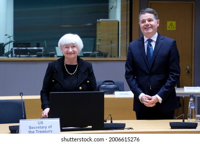 US Treasury Secretary Janet Yellen Arrives To Attends During A Meeting Of Eurogroup Finance Ministers, At The European Council In Brussels, Belgium, 12 July 2021.
