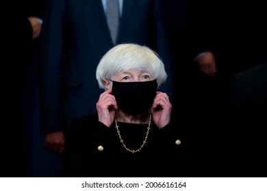 US Treasury Secretary Janet Yellen Arrives To Attends During A Meeting Of Eurogroup Finance Ministers, At The European Council In Brussels, Belgium, 12 July 2021.
