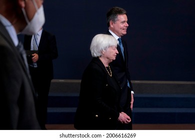 US Treasury Secretary Janet Yellen Arrives To Attends During A Meeting Of Eurogroup Finance Ministers, At The European Council In Brussels, Belgium, 12 July 2021.
