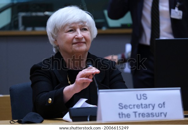 US Treasury Secretary\
Janet Yellen arrives to attends during a meeting of Eurogroup\
Finance Ministers, at the European Council in Brussels, Belgium, 12\
July 2021.\

