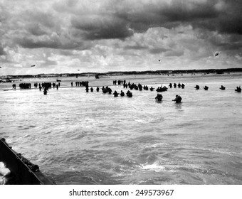 U.S. troops wading to Utah Beach during the D-Day invasion of Normandy on June 6-8, 1944.