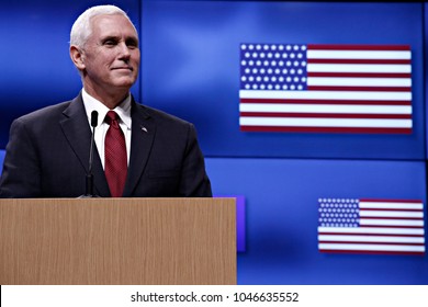 US Vice President Mike Pence And Donald Tusk President Of The European Council Give A Press Conference In Brussels, Belgium On Feb. 20, 2017.  