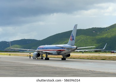 US VIRGIN ISLANDS - MAY. 29, 2014: American Airlines Boeing 757-223 At Cyril E. King Airport, US Virgin Islands, USA.