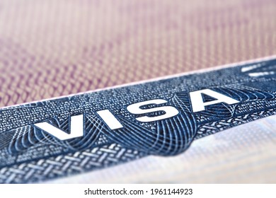 U.S.  VISA United States Of America. American Tourist Or Green Card Visa On Passport Background.