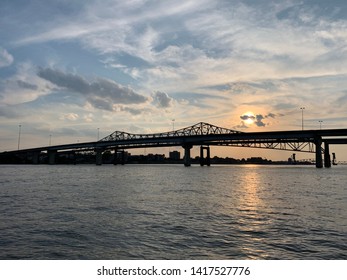 US-31 Bridge Crossing Tennessee River Into Decatur, AL At Sunset From River