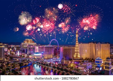 USA - 10-31-2020: Las Vegas (Nevada, USA) With Fireworks