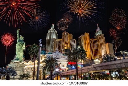 USA - 10-31-2020: Las Vegas (Nevada, USA) With Fireworks