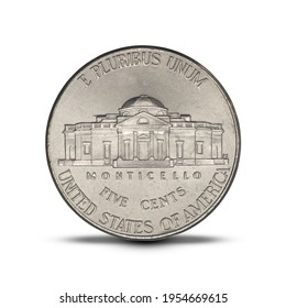 USA 5 cents, 2019 Jefferson Nickel on a white background