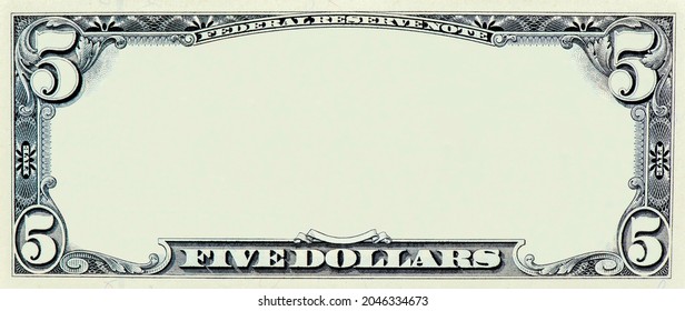 U.S.A. 5 dollar border with empty middle area. Clear Five dollar banknote pattern for your picture or text. on a white background. - Powered by Shutterstock