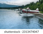 Usa, alaska, katmai national park. floatplanes on naknek lake.