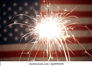 USA American Flag Lit Up By Sparklers For 4th Of July Celebrations