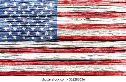 USA, American Flag On Old Wood  Background