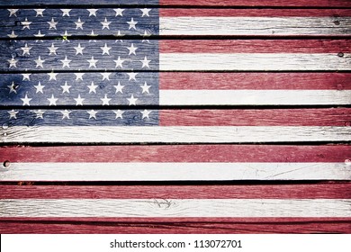 USA, American Flag Painted On Old Wood Plank Background