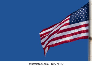 Usa American Flag Stars And Stripes On The Blue Sky Background