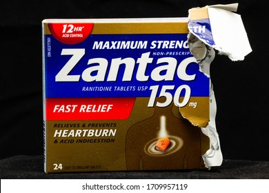 USA / April 19, 2020: Ranitidine, Known By It's Brand Name Zantac, A Recalled Heartburn Relief Medication That Is Suspected By The FDA To Contain Contaminates That May Cause Serious Health Problems.