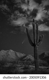 USA, Arizona, Buckeye. Comet Neowise Spews Trail Over White Tank Mountains And Desert.