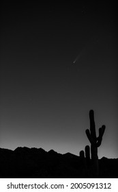 USA, Arizona, Buckeye. Comet Neowise Spews Trail Over White Tank Mountains And Desert.