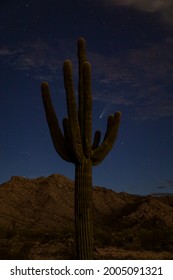 USA, Arizona, Buckeye. Comet Neowise Spews Trail Over White Tank Mountains And Desert.