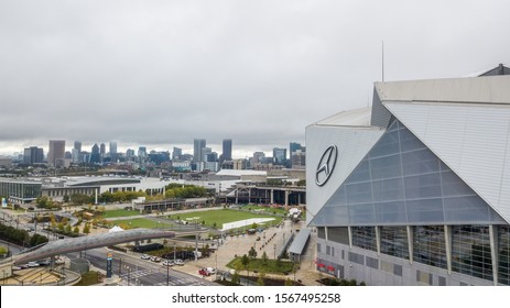 USA, Atlanta, October 2019: Aerial View On Mercedes-Benz Stadium In Atlanta, Georgia